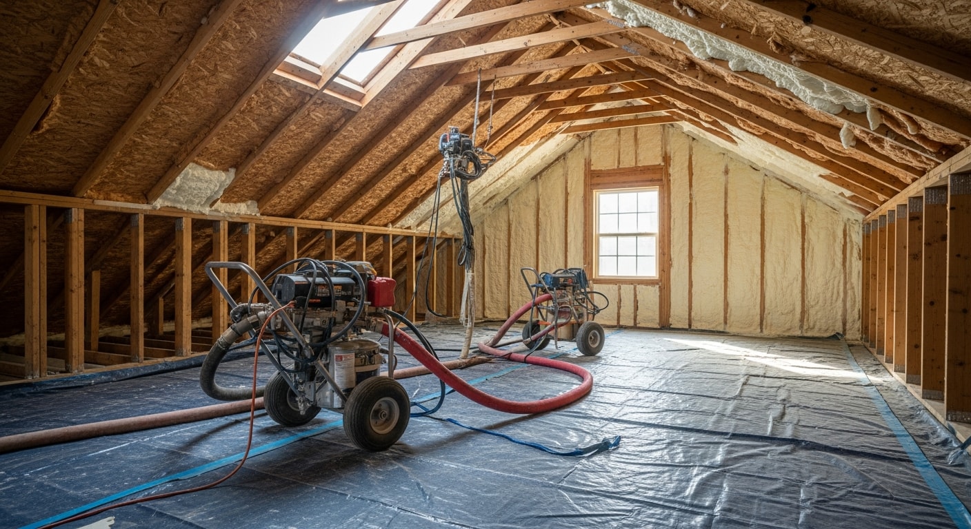 Spray foam insulation being applied to attic in South Florida home