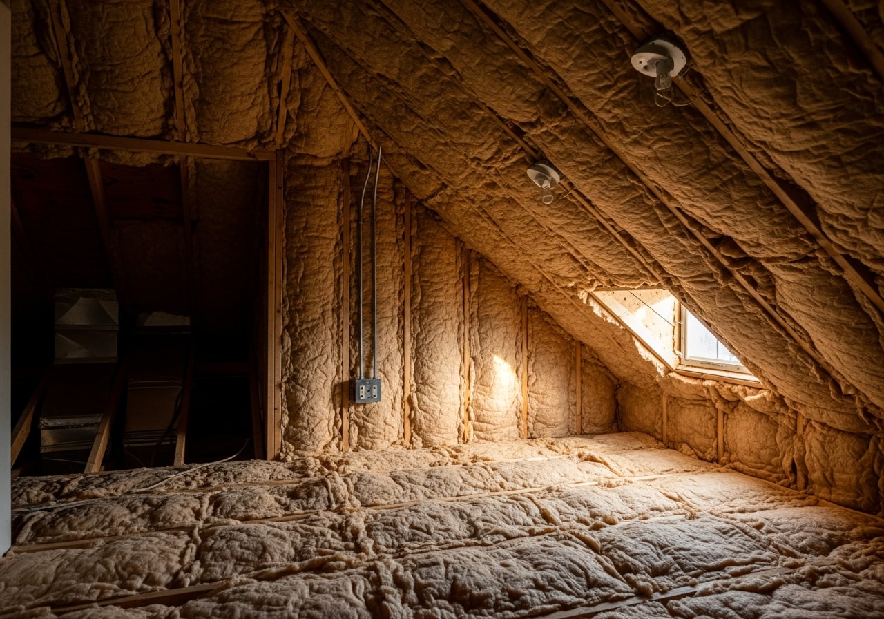 Blown-in cellulose insulation installed in attic cavity of Port St. Lucie residential home